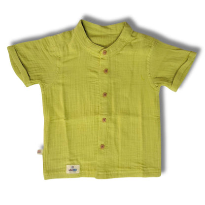 LazyToddler Crinkle Muslin Half Shirt – Soft & Breathable Cotton (Pista Green)
