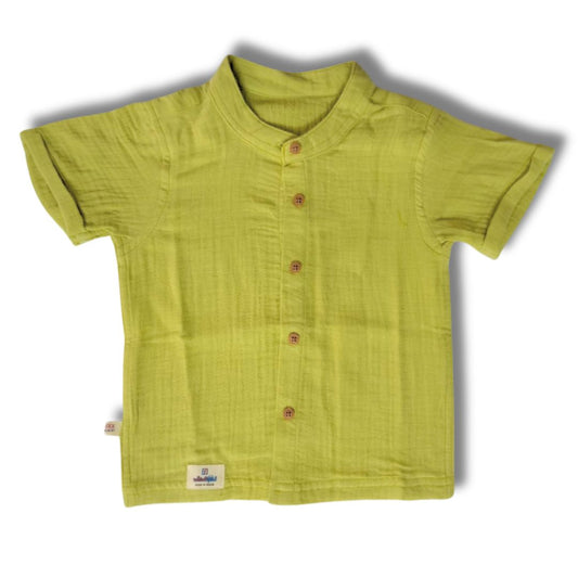 LazyToddler Crinkle Muslin Half Shirt – Soft & Breathable Cotton (Pista Green)