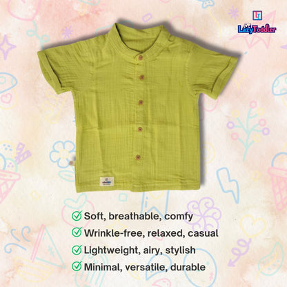 LazyToddler Crinkle Muslin Half Shirt – Soft & Breathable Cotton (Pista Green)