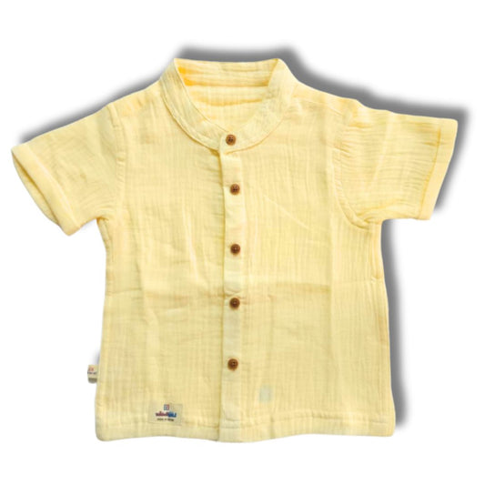 LazyToddler Crinkle Muslin Half Shirt – Soft & Breathable Cotton (Pastel Yellow)