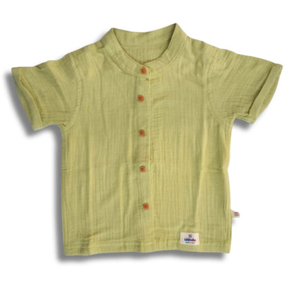 LazyToddler Crinkle Muslin Half Shirt – Soft & Breathable Cotton (Sea Green)