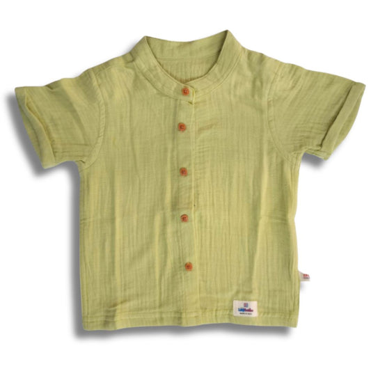 LazyToddler Crinkle Muslin Half Shirt – Soft & Breathable Cotton (Sea Green)