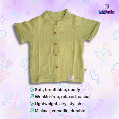 LazyToddler Crinkle Muslin Half Shirt – Soft & Breathable Cotton (Sea Green)