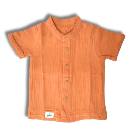 LazyToddler Crinkle Muslin Half Shirt – Soft & Breathable Cotton (Pastel Maroon)