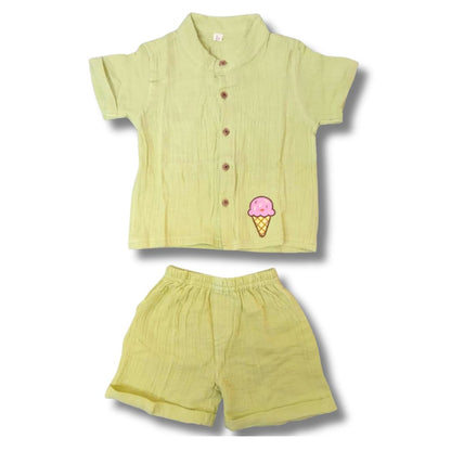 LazyToddler Crinkle Muslin Night Half Suit – Soft & Breathable (Pista Green)