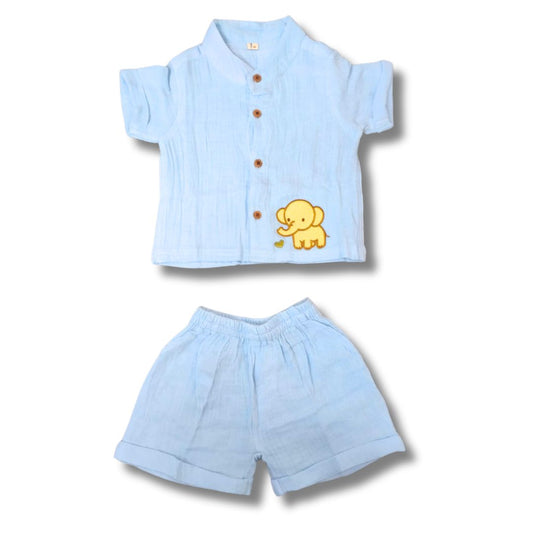 LazyToddler Crinkle Muslin Night Half Suit – Soft & Breathable (Pastel Blue)