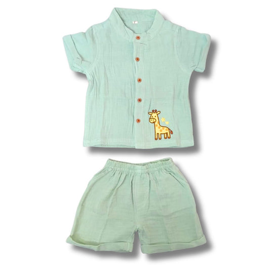 LazyToddler Crinkle Muslin Night Half Suit – Soft & Breathable (Sea Gree)