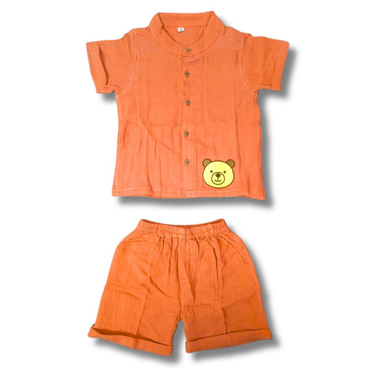 LazyToddler Crinkle Muslin Night Half Suit – Soft & Breathable (Pastel Maroon)
