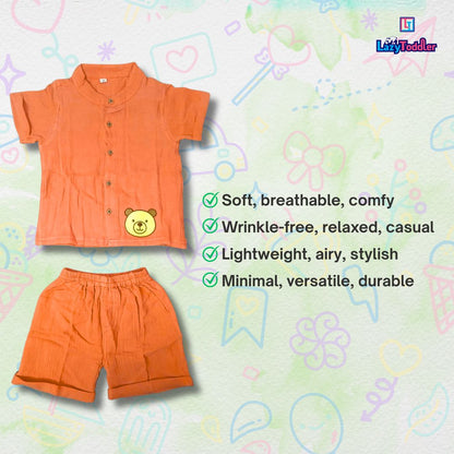 LazyToddler Crinkle Muslin Night Half Suit – Soft & Breathable (Pastel Maroon)