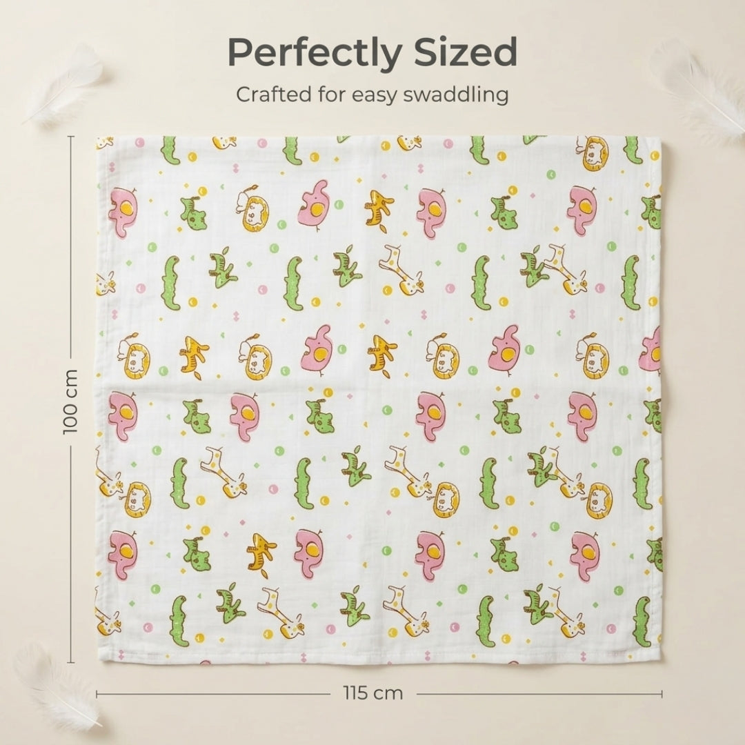 Lazytoddler organic cotton muslin swaddle blanket animal print for infants