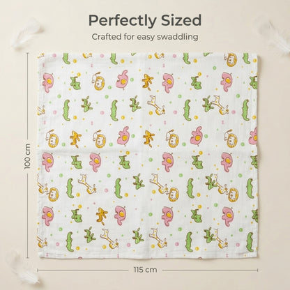 Lazytoddler organic cotton muslin swaddle blanket animal print for infants
