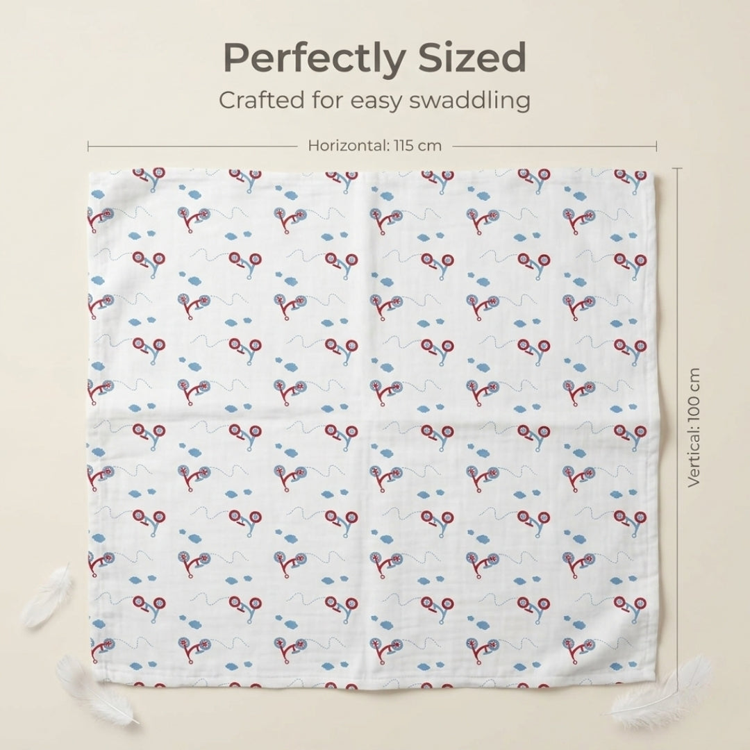 Lazytoddler organic cotton muslin swaddle blanket animal print for infants