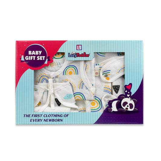 Muslin Swaddle Blanket Muslin Jhabla (Top) Muslin Nappy (Diaper) Muslin Bibs Muslin Wash Cloth Five-Piece Baby Set Nursery Essential