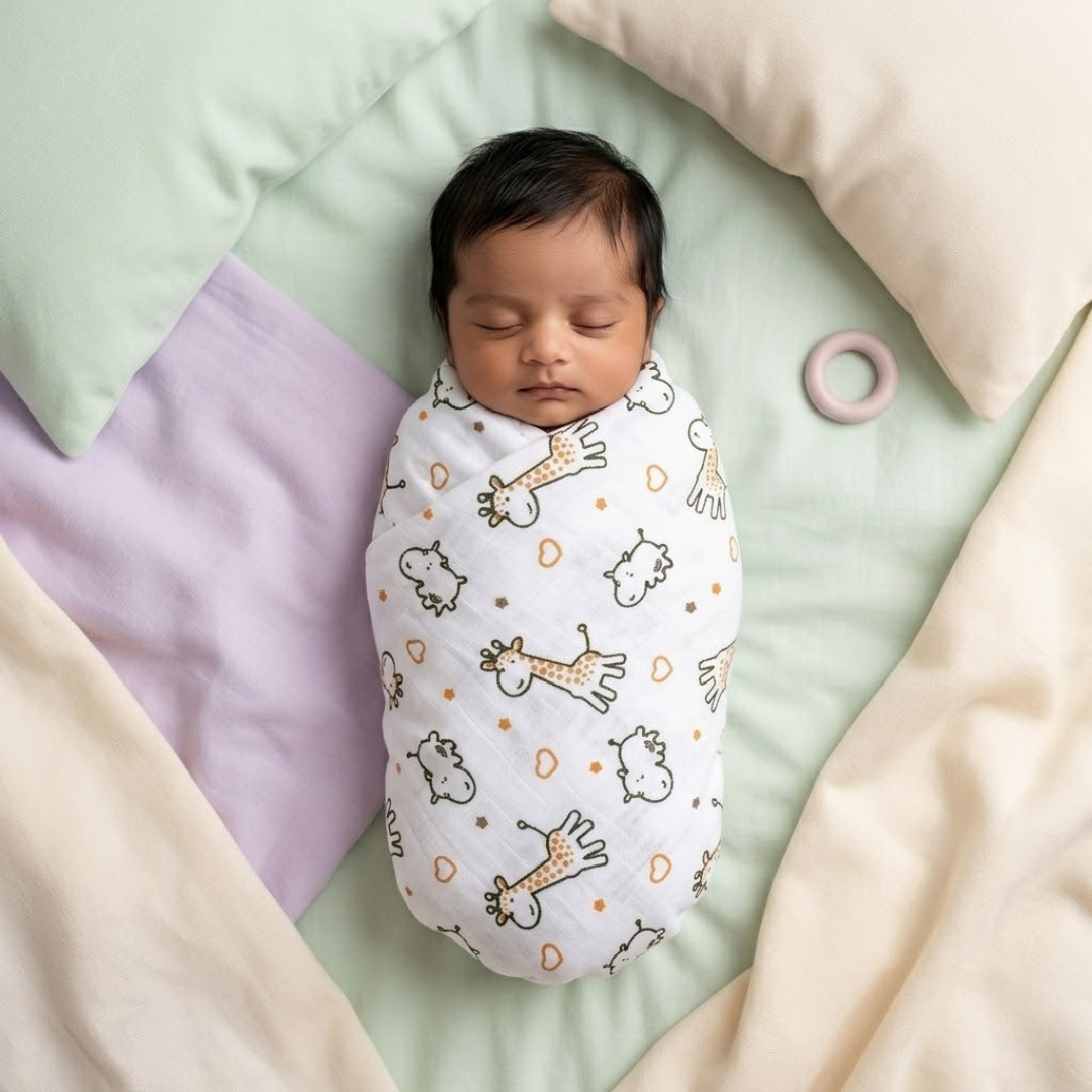 Close-up of breathable muslin swaddle weave gentle on sensitive newborn skin