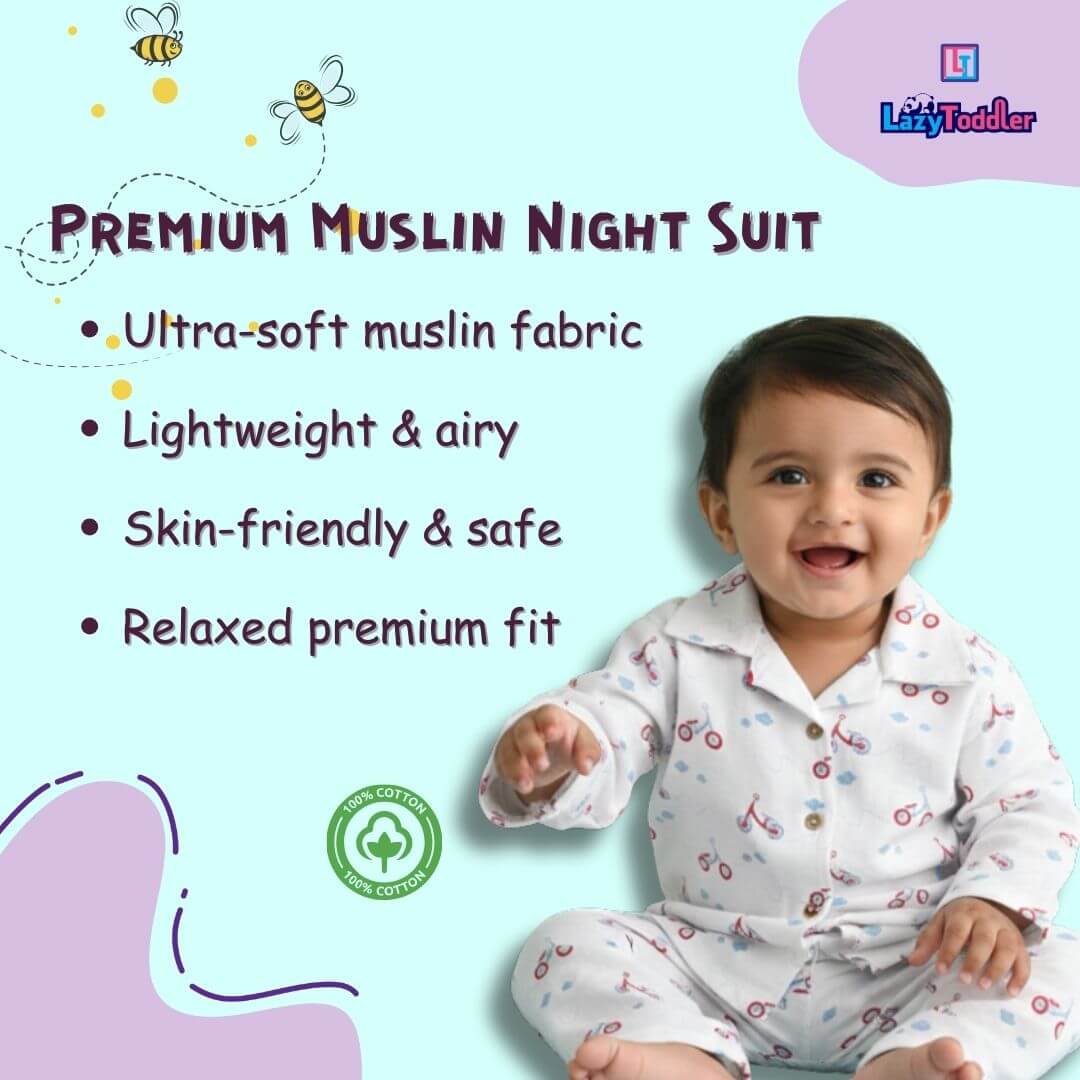 Premium Muslin Western Collar Co-ord Set - Blue Dino | Full Outfit