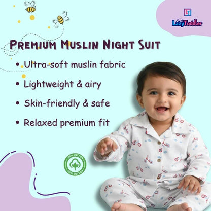 Premium Muslin Western Collar Co-ord Set - Blue Dino | Full Outfit