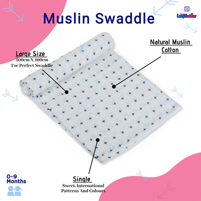 Muslin Essential Swaddle Wrap Single – Blue Plus
