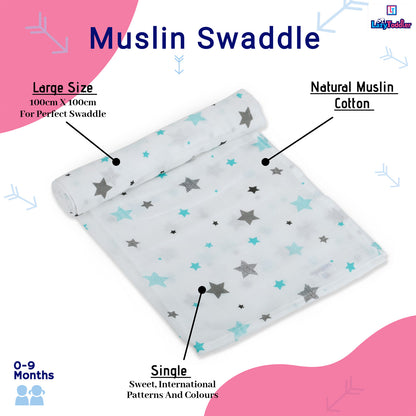 Muslin Essential Swaddle Wrap Single – Blue Star