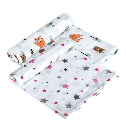 Muslin Swaddle Wrap Set Of 2 - Fox & Pink Star