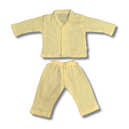 Crinkled Muslin Full Night Suit Premium Open Collar