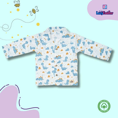 Premium Muslin Western Collar Co-ord Set - Blue Dino | Full Outfit