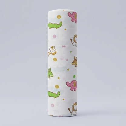 Organic muslin cotton swaddle blanket with animal print by Lazytoddler