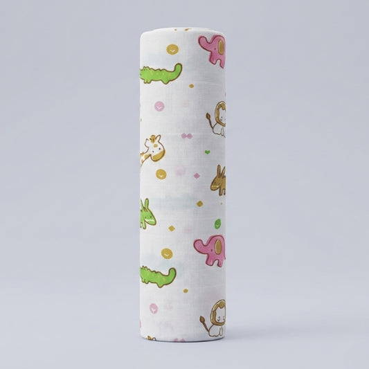 Organic muslin cotton swaddle blanket with animal print by Lazytoddler