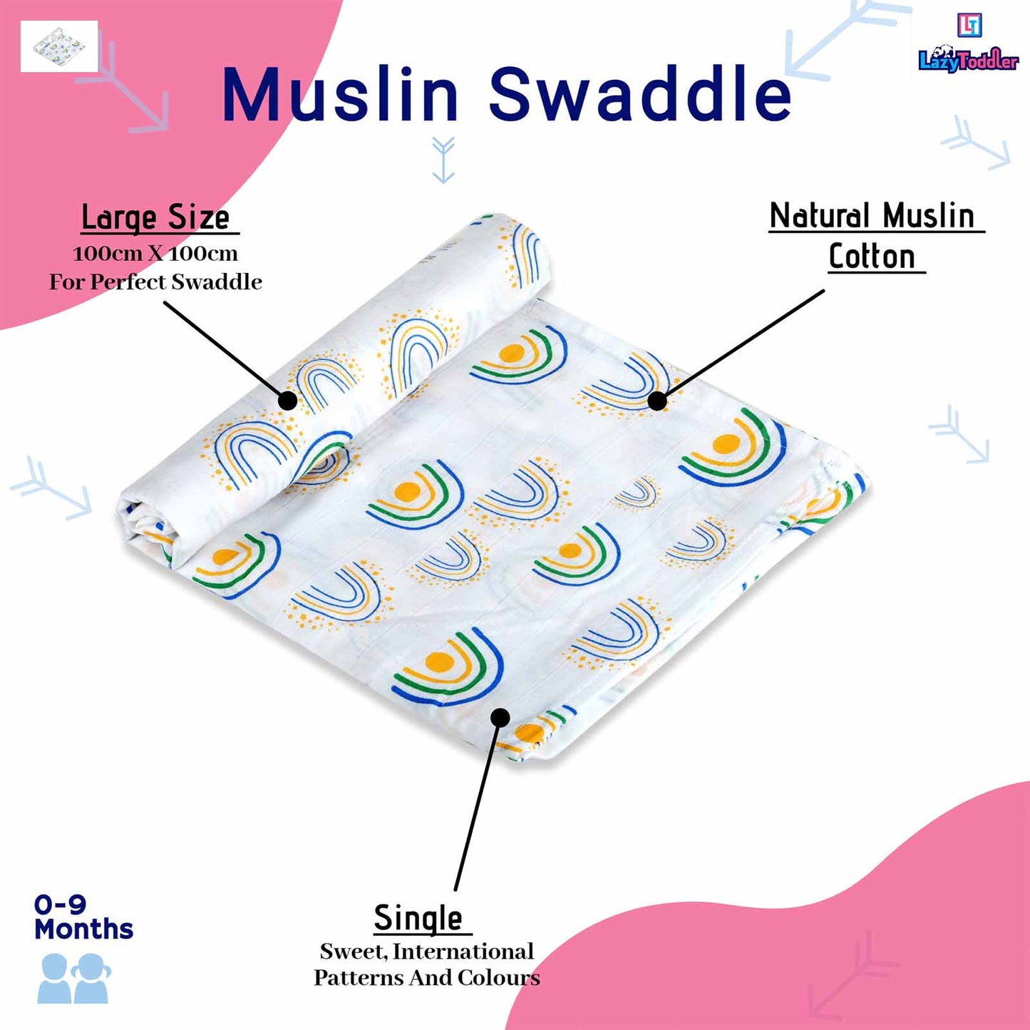 Muslin Essential Swaddle Wrap Single – Rainbow