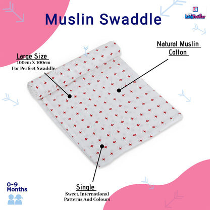Muslin Essential Swaddle Wrap Single – Red Plus