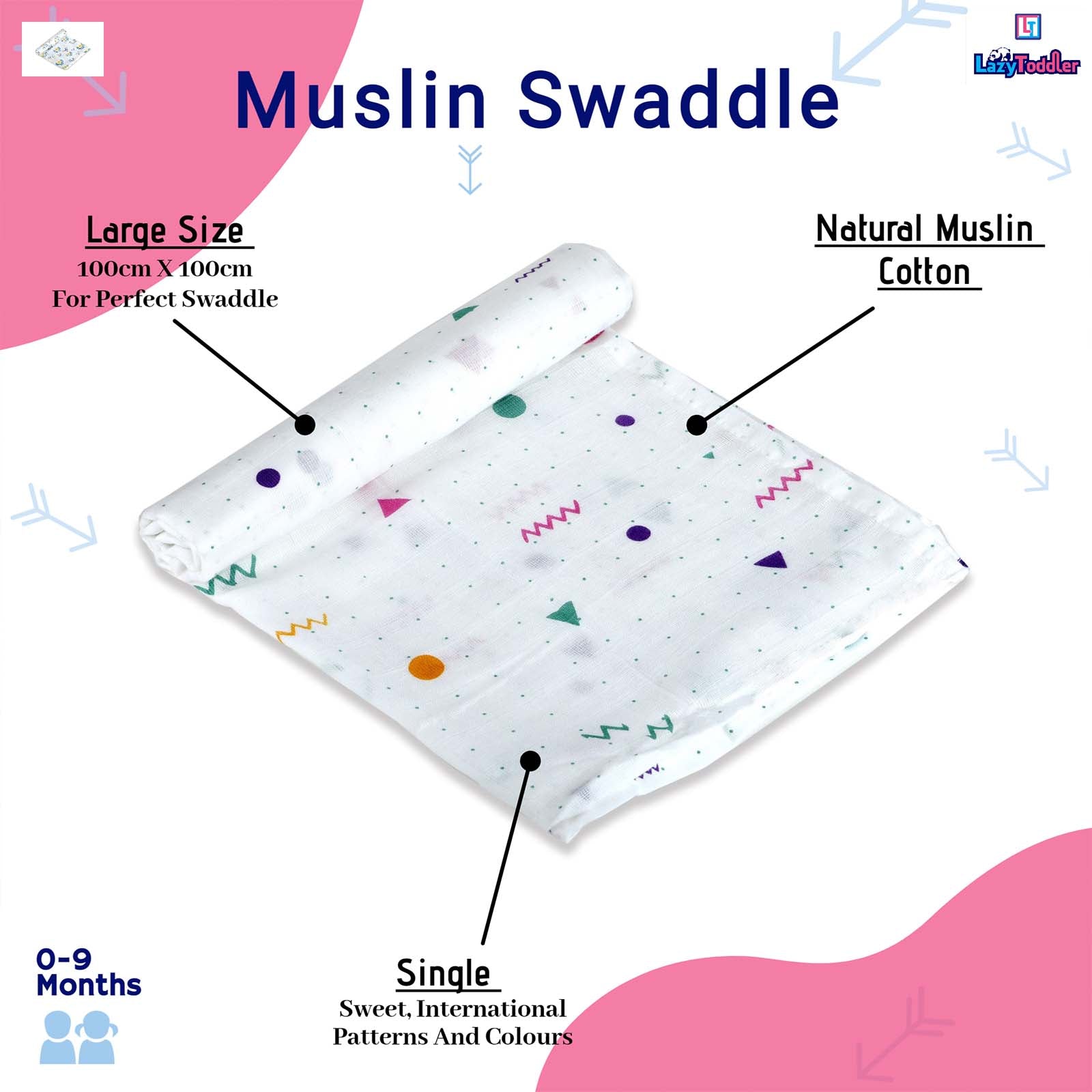 swaddle muslin clothe,100% cotton, wrapping clothe for newborn baby, super soft clothes for new born babies